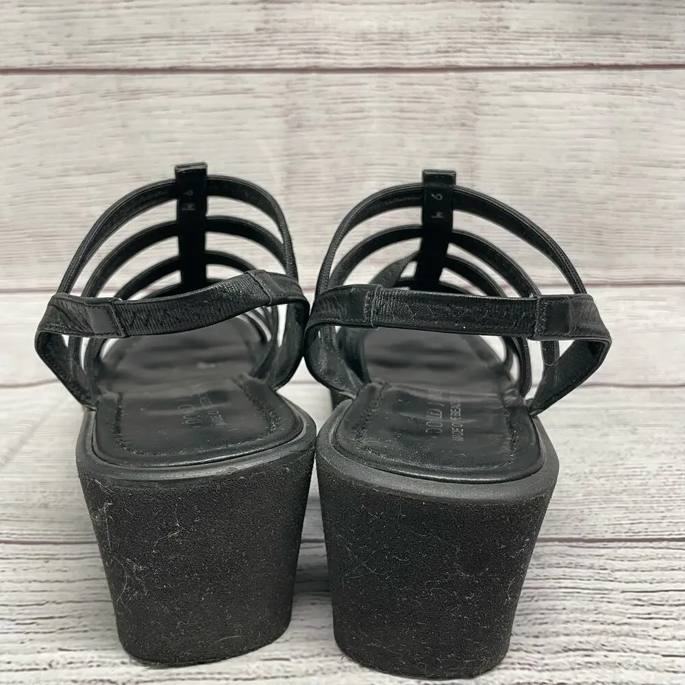 Donald J Pliner Women Black Strappy Open Toe Sling Back Wedges size 9M